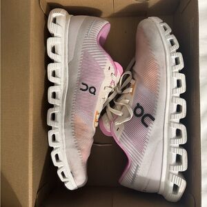 On Cloud 6 Push Running Women's Athletic Shoes in Pink and White